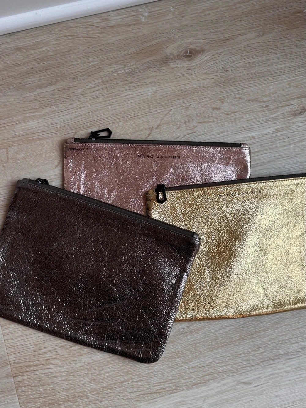 Marc Jacobs Metallic Trio Zip Pouches - Gold, Rose Gold, Bronze